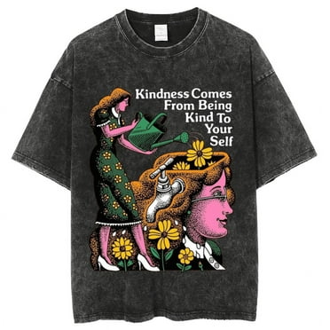 CustomMagic Clearance Kindness Comes From Being Kind to Yourself Printing Body T-shirt, Washed Round Neck Denim Short Sleeve T-Shirt, Summer Unisex Soft（S-5XL）