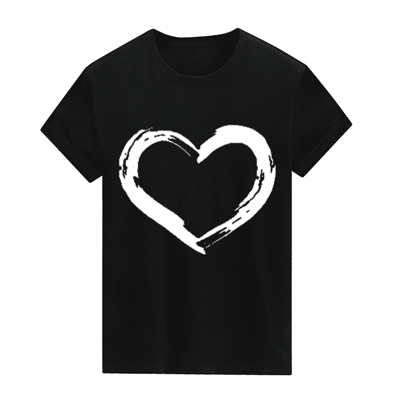 Heart Round Neck Short Sleeve T-Shirt