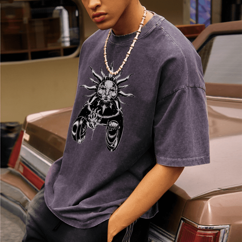 CustomMagic Funny Print Graphic T-shirt Vintage Wash Short