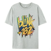 CustomMagic Men's Blink-182 Classic Print Short Sleeve Fashion Shirt Round Neck Casual Fit T-shirt LightGrey, L