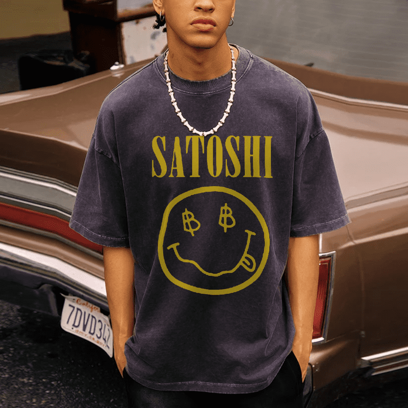 CustomMagic Satoshi Unisex Rock Print T-Shirt Retro Casual