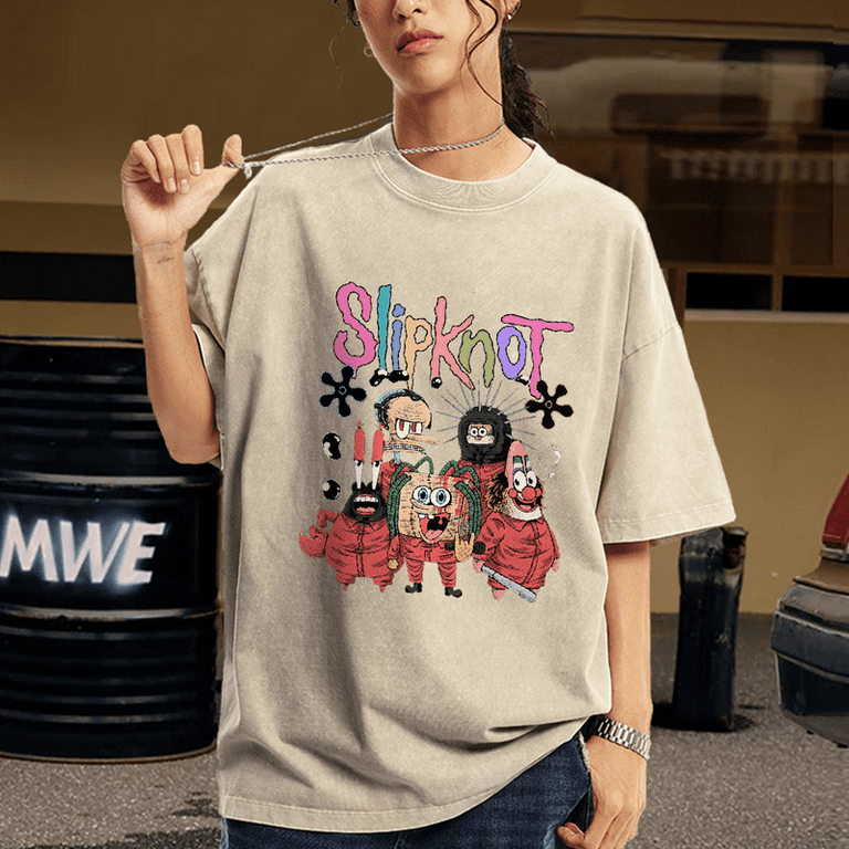 CustomMagic Slipknot Funny Oversized Print Short Sleeve Unisex Wash Denim Vintage Comfy T shirt Beige 3XL Walmart