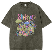 CustomMagic Slipknot Unisex Oversized Print Vintage Wash Denim T-Shirt Grey, L