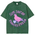thumbnail image 1 of CustomMagic Some Sort of Exhausted Pige On Unisex Oversized Print Vintage Wash Denim T-Shirt Green, 3XL, 1 of 3