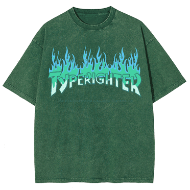 CustomMagic Typerighter Unisex Oversized Print Vintage Wash Denim T-Shirt Green, M