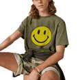 thumbnail image 1 of CustomMagic Unisex Smiley Face Oversized Printed Shirt Casual Vintage Wash Short Sleeve T-shirt Olive, XL, 1 of 6