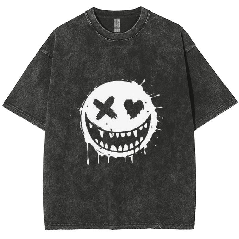 [ STIGMA ]★Cross Smile Vintage-Like Washed Short Sleeves T Cross Smile Vintage Washed Oversized Short Sleeves T-Shirts