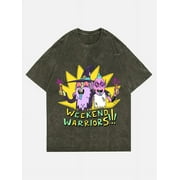 CustomMagic Weekend Warriors Graphic Print T-shirt Unisex Casual Vintage Short Sleeve Wash Denim Tee Grey, XL