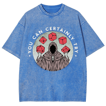 CustomMagic You Can Certainly Try Unisex Oversized Print Vintage Wash Denim T-Shirt Blue, XXL