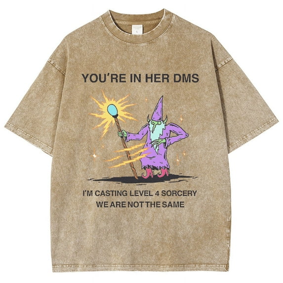 CustomMagic You're In Her Dms Magician Unisex Vintage Wash Print Denim T-shirt Khaki, S