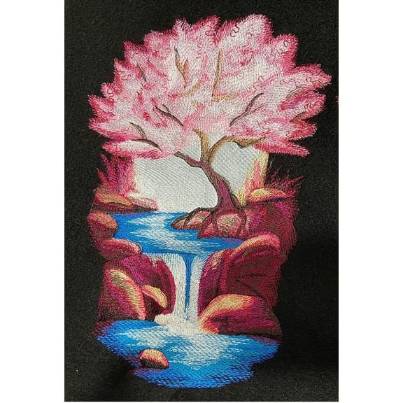 CustomMidnight Cherry Blossoms Embroidery Iron On/Sew Patch (6.8" x 9.9")
