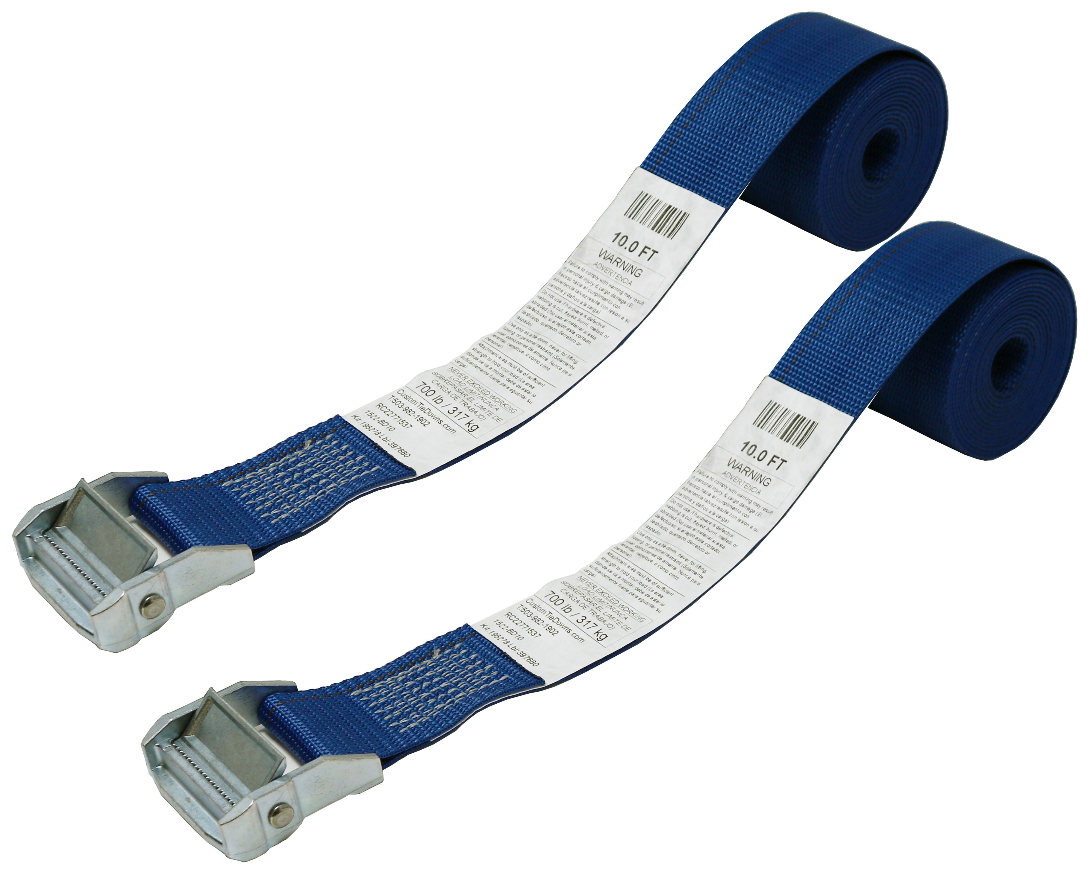 CustomTieDowns 2 Pack, 2 Inch x 10 Foot Cinch Strap With A Rust Proof Cam Buckle. Endless Loop (No Hooks) 8557