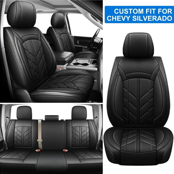 Customed For 2007-2024 Chevrolet Silverado 1500 2500HD 3500HD Front&Rear Seat Cover Set,Black