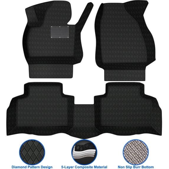 Customed For Mazda CX-5 2013-2017 3PCS Car Floor Mats 1st & 2nd Row Liners Luxury PU Leather,Black
