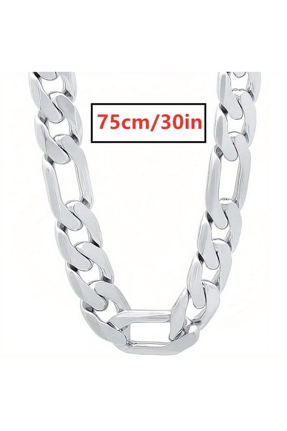 [Customer Favorite] Stylish 12mm Sterling Silvery-Plated Figaro Link Chain Necklace for Men & Women - Hypoallergenic, 925 Sterling Silver - Perfect Gift for Minimalists