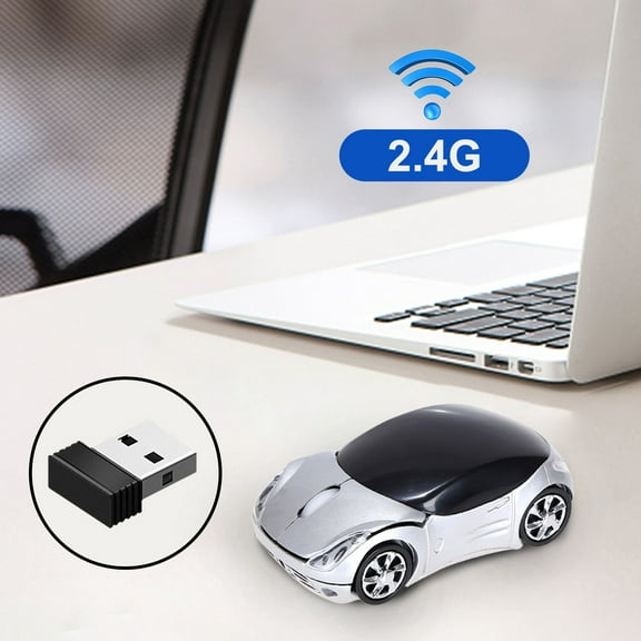 Customer Favorite, Wireless Optical Mouse: 2.4GHz 1200DPI Car-Shape Mouse, USB Scroll Mice for PC, Tablet, Laptop, Computer, Clearance & Promo | Plastic, Silver, MIANHT