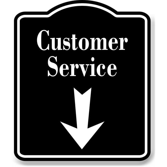 Customer Service Down Arrow BLACK Aluminum Composite Sign, 8.5"x10"