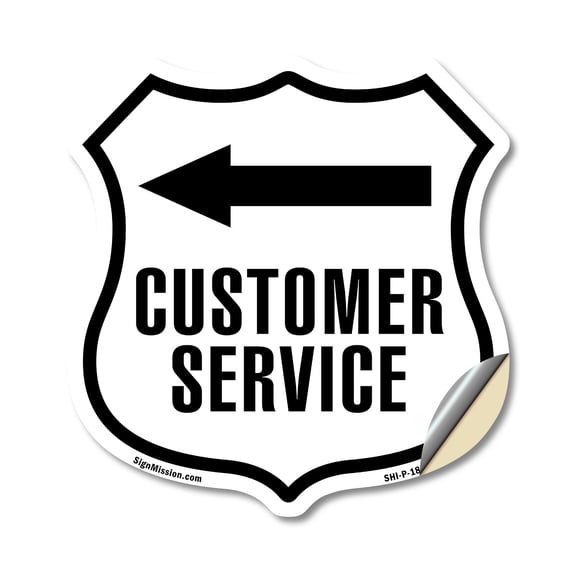 Customer Service Left (5 Pack) 4 inch X 4 inch Shield Shaped Heavy Duty 3.2 mil Vinyl Decals Weather Resistant Made in the USA