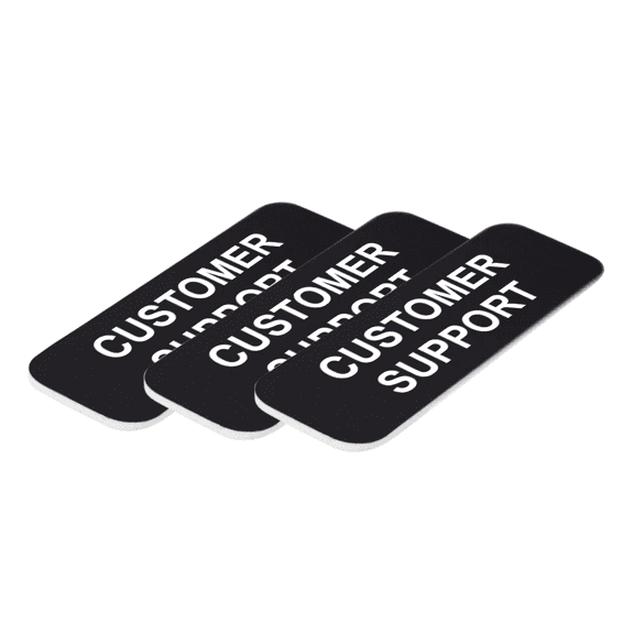 Customer Support 1 x 3" Name Tag/Badge, Black, (3 Pack)