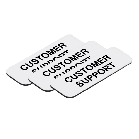 Customer Support 1 x 3" Name Tag/Badge, White, (3 Pack)