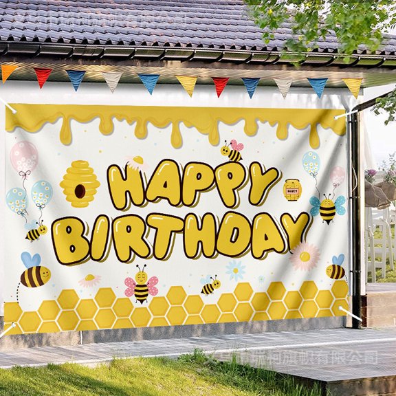 Customer-customized age Bee Party Backdrop, Happy Birthday Decoration Background, Cute Honey Bumble Theme Party Supplies Outdoor Indoor Photo Banner