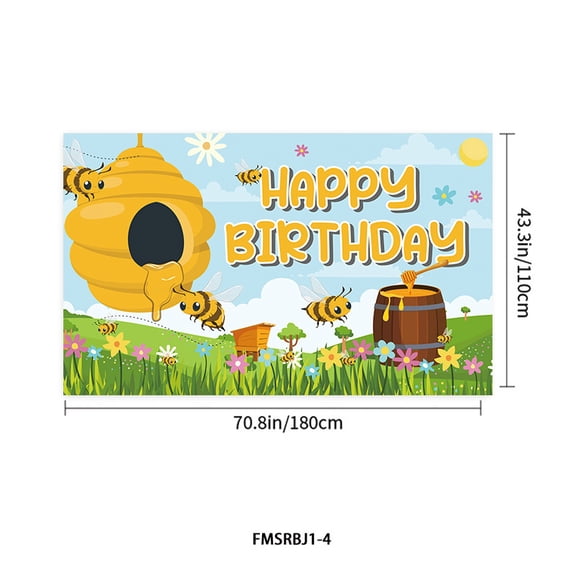 Customer-customized age Bee Party Backdrop, Happy Birthday Decoration Background, Cute Honey Bumble Theme Party Supplies Outdoor Indoor Photo Banner