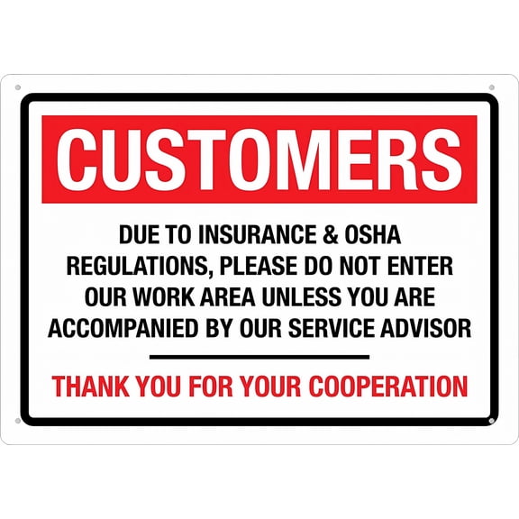 Customers No Entry Insurance OSHA Sign - 12×8 Inches, Metal Aluminum Sign, Weather-Resistant Indoor Outdoor Business Decor