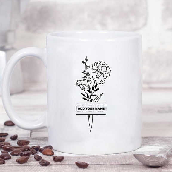 Customizable 11oz Ceramic Coffee Mug with Elegant Floral Design Personalize with Your Name Hand Wash Only Hot Drinks Special Occasions like Christmas