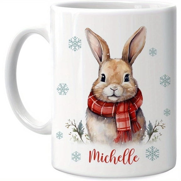 Customizable 11oz White Ceramic Rabbit Mug with Personalized Name Ideal Birthdays Christmas Easter Rabbit Lovers Hand Wash Only Rabbit Accessories