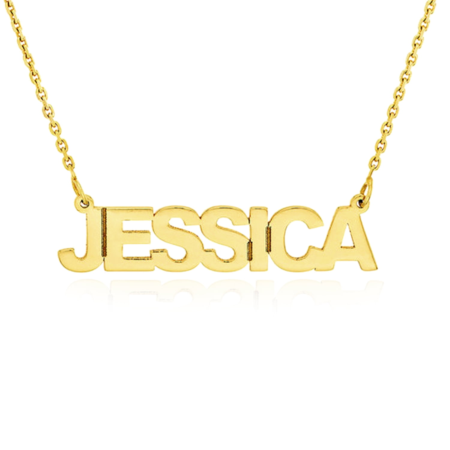 Customizable 14K Gold Yellow White Rose Block Style Nameplate Pendant