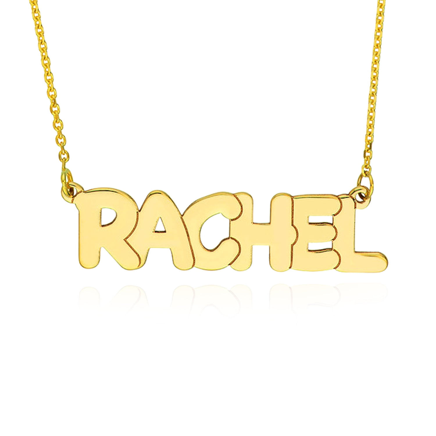 Customizable 14K Gold Yellow White Rose Bubble Style Nameplate Pendant