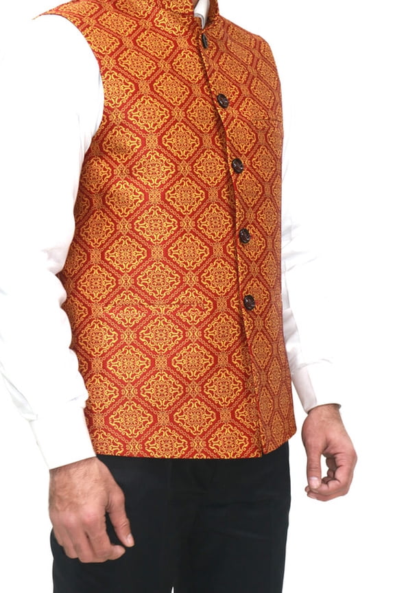 Luxe Jacquard Nehru Jacket for Men - Designer Formal Party Wear, Stylish Indian Wedding Vest Coat, XS to XXXL - Premium Men's Traditional & Designer Vest Coat/Jacket