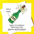 thumbnail image 1 of Customizable Birthday Card – "Born to Sparkle from Day One!" – Fun Champagne Bottle Design – Perfect for Any Age – Envelope Included, 1 of 2