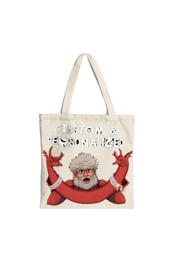 Customizable Canvas Tote Bag with Cartoon Design of Gray - Haired Person in Red Jacket Surrounded by Tentacle Creatures - Perfect for Shopping Travel and Parties