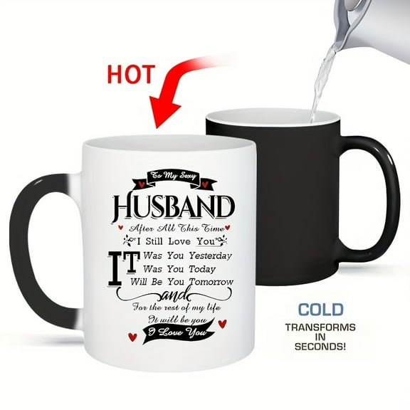 Customizable Ceramic Magic Mug - Color Changing Heat Sensitive Coffee Cup for Husband, Insulated, Reusable, Hand Wash Only - Creative Personalized DIY Gift for Couples