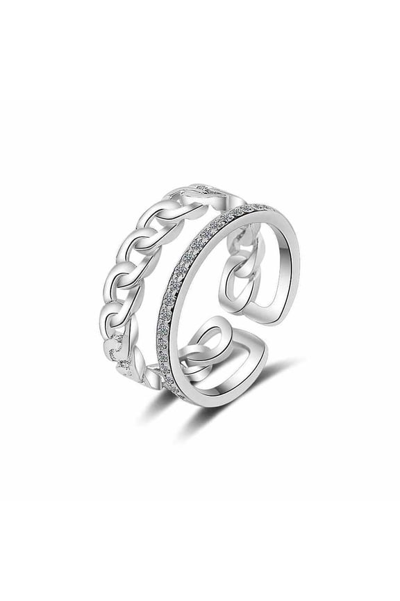 Customizable Copper Diamond Ring For Women Elegant Geometric Korean Style Zircon Accent Adjustable Size Luxe Finish