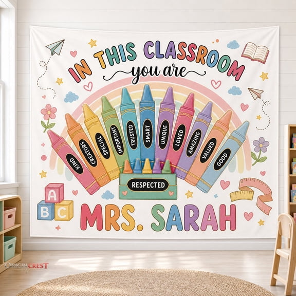 Customizable Crayon Classroom Wall Tapestry – Motivational School Decor