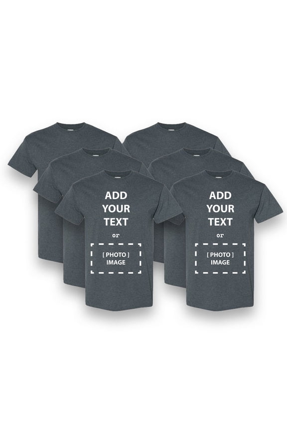 Customizable Crewneck T-Shirt for Men | 6 Pack Dark Heather Color Custom Shirt Made with 5.3Oz 50/50 Cotton/polyester, 4XL Size