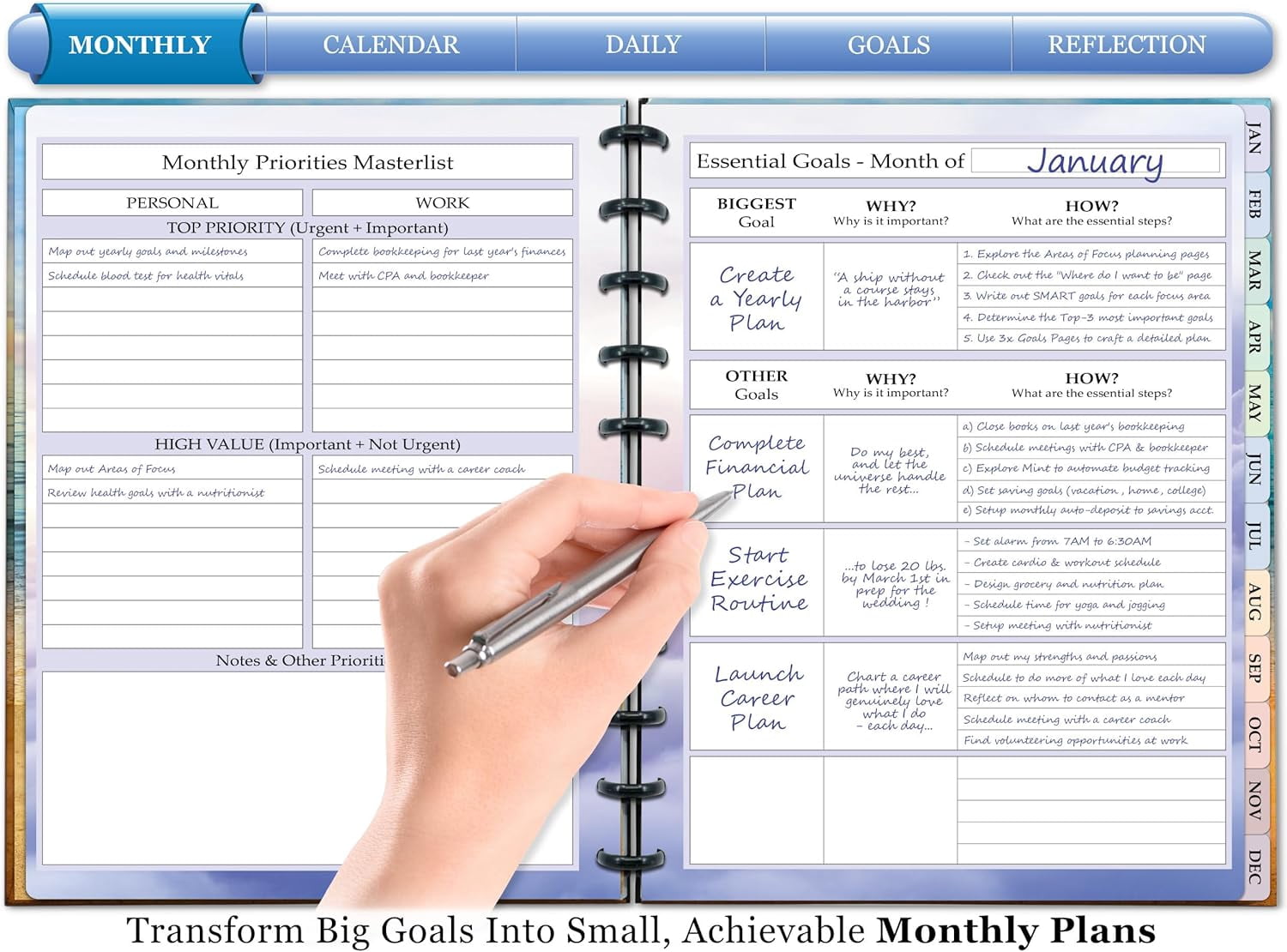 Customizable Discbound Planner - 8.5x11 Hardcover Daily Weekly Monthly Organizer with Stickers