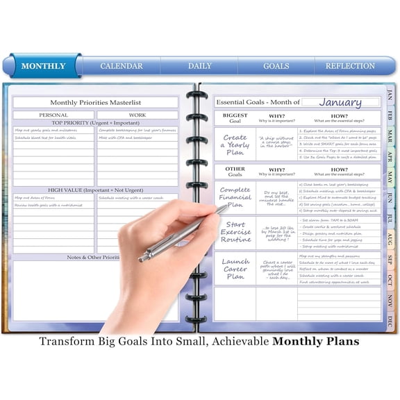 Customizable Discbound Planner - 8.5x11 Hardcover Daily Weekly Monthly Organizer with Stickers