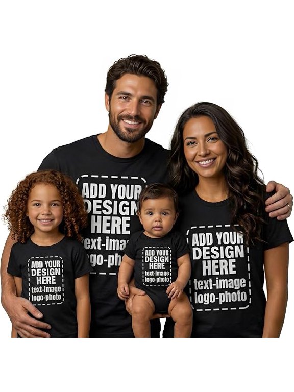Customizable Family‑Matching Black T‑Shirt, Personalized Front Print With Custom Photo, Text and Logo for Adults, Youth and Toddlers
