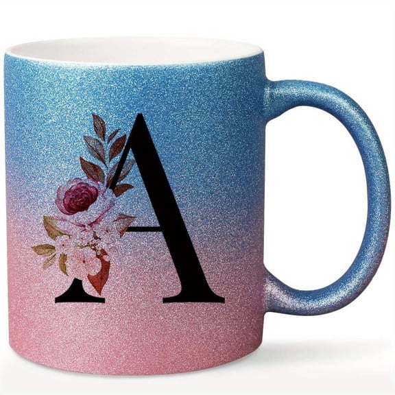 Customizable Floral Letter Mug 11oz Ceramic Customizable Alphabet Initial Floral Letter Coffee Mug Personalized Monogrammed Cup Insulated Reusable Rou