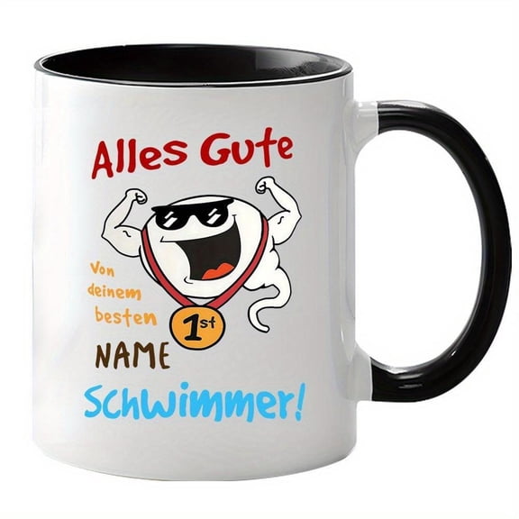 Customizable German Style Ceramic Coffee Mug Alles Gute Swimmer Design Personalized Name Option Dad on Father S Day Birthday Thanksgiving or Christmas