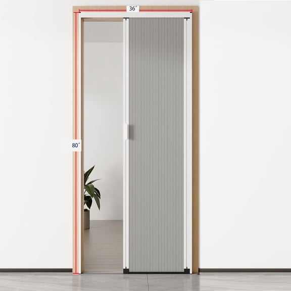 Customizable Interior Accordion Door – Aluminum Frame with Waterproof,Heat-Insulating Cellular Fabric,Sliding Screen Door for Bedroom,Bathroom,Patio, Kitchen,RV (36″ x 80″)