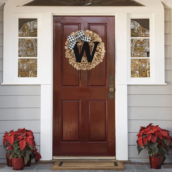Customizable Last Name Farmhouse Wreath With Bow Blank Welcome Sign Garland For All-Season Front Door Outside Hanging Decor Gift