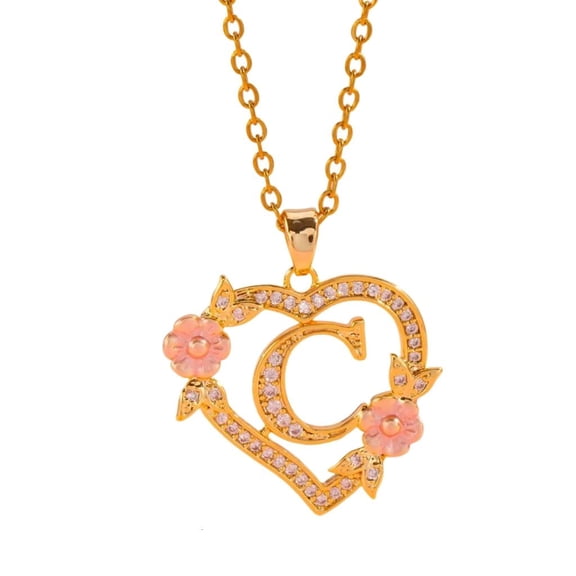 Customizable Letter Charm Brass Necklace Intricate Hollow Floral Design Party Wear Jewelry