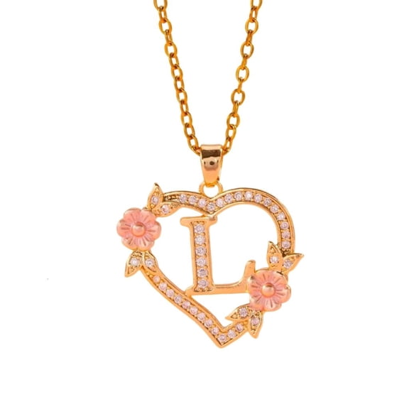 Customizable Letter Charm Brass Necklace Intricate Hollow Floral Design Party Wear Jewelry