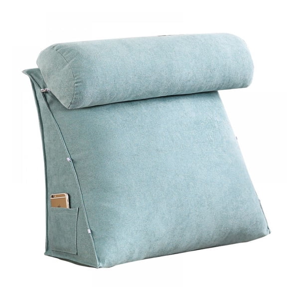 Customizable Lumbar Pillow, Extra Large Wedge Shape for Full Back Support, Adjustable Neck Roll and Side Storage, High-Quality Fabric (Lake Blue)