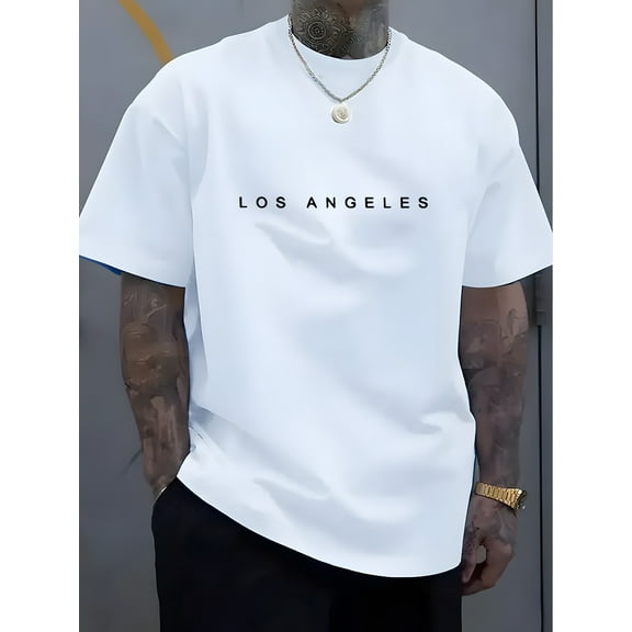 Customizable Men'S Los Angeles Graphic T-Shirt - Casual Summer Short Sleeve Crew Neck, Pure Cotton, Comfortable Multi-Purpose Tee for Casual Attire