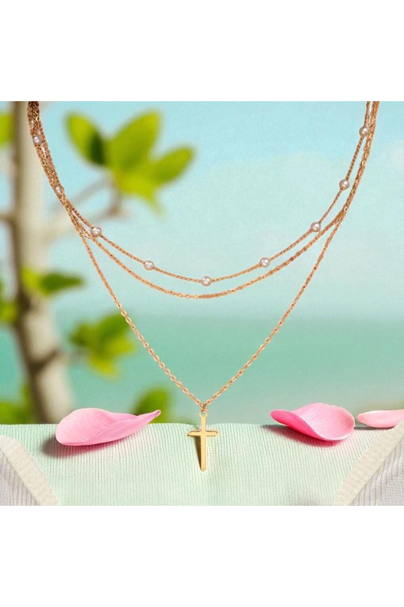 Customizable Minimalist Gold Layered Cross Pendant Adjustable Necklace
